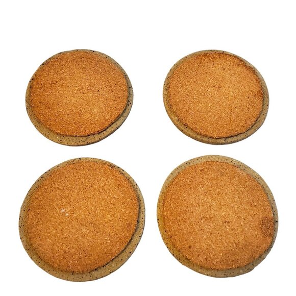 Handmade‎ Ceramic Stamped Clay Coasters Set of 4 Brown Boho Style Geometry Cork - Picture 6 of 6